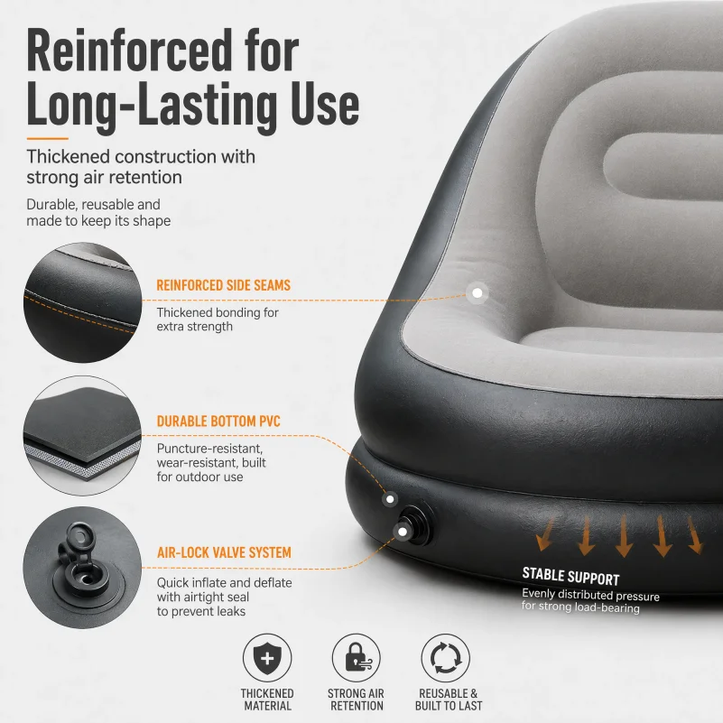 Flocking Inflatable Lazy Sofa Set with Foot Stool, Portable Foldable Air Sofa Chair, Indoor Bedroom Outdoor Camping Leisure Infl - view 5