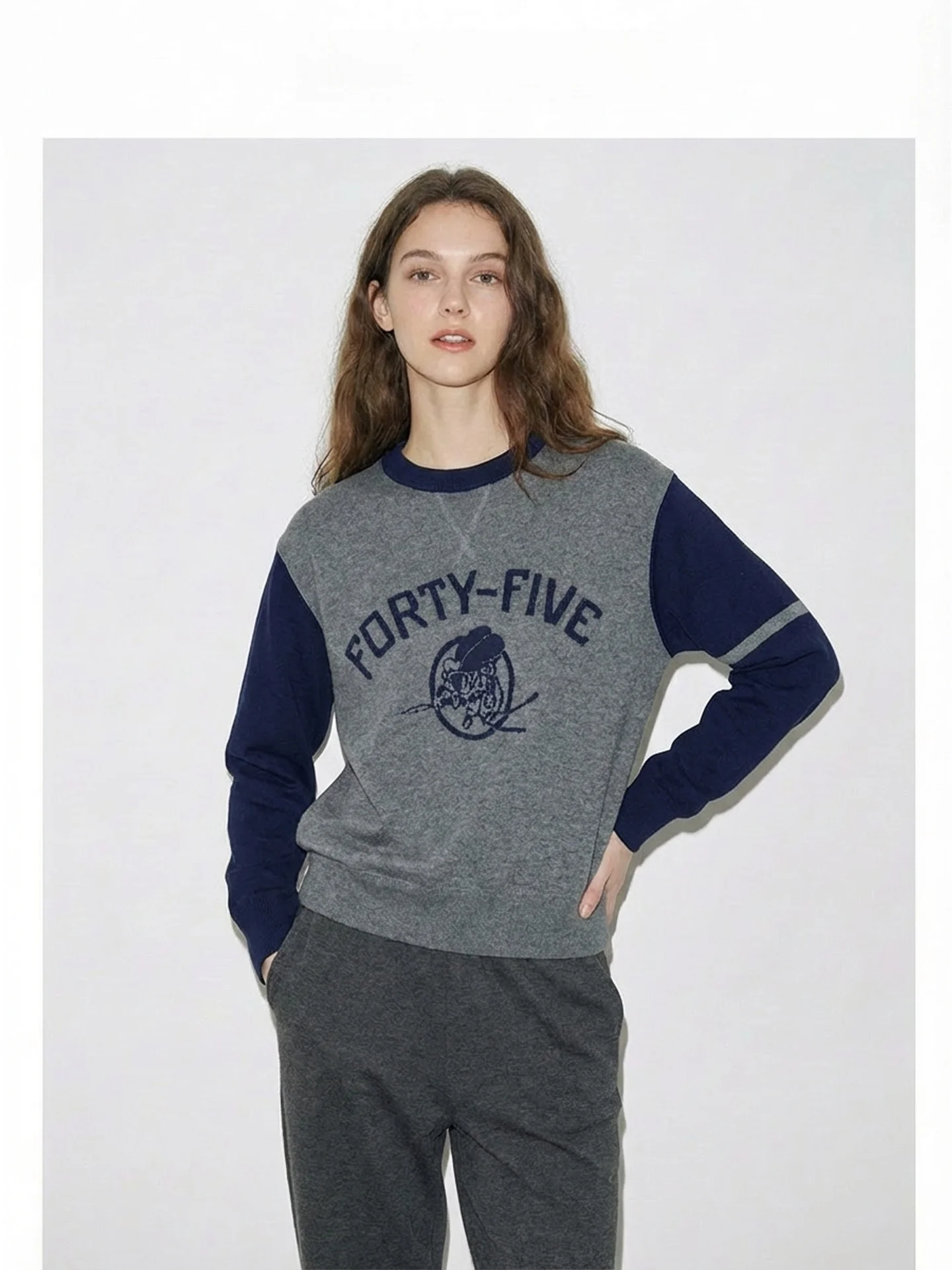 

Retro American Sle Color Blo Letter round Ne Knitted Sweater Women Loose Lazy oulder Insertion Sweatirt Cotton Long...