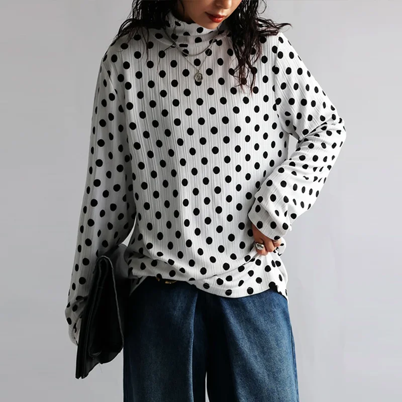 

Modigirl Women Autumn Long Sleeve Blouse Tops 2025 New Trandy Casual Loose Pullover Tops Polka Dot Design for Female Clothes