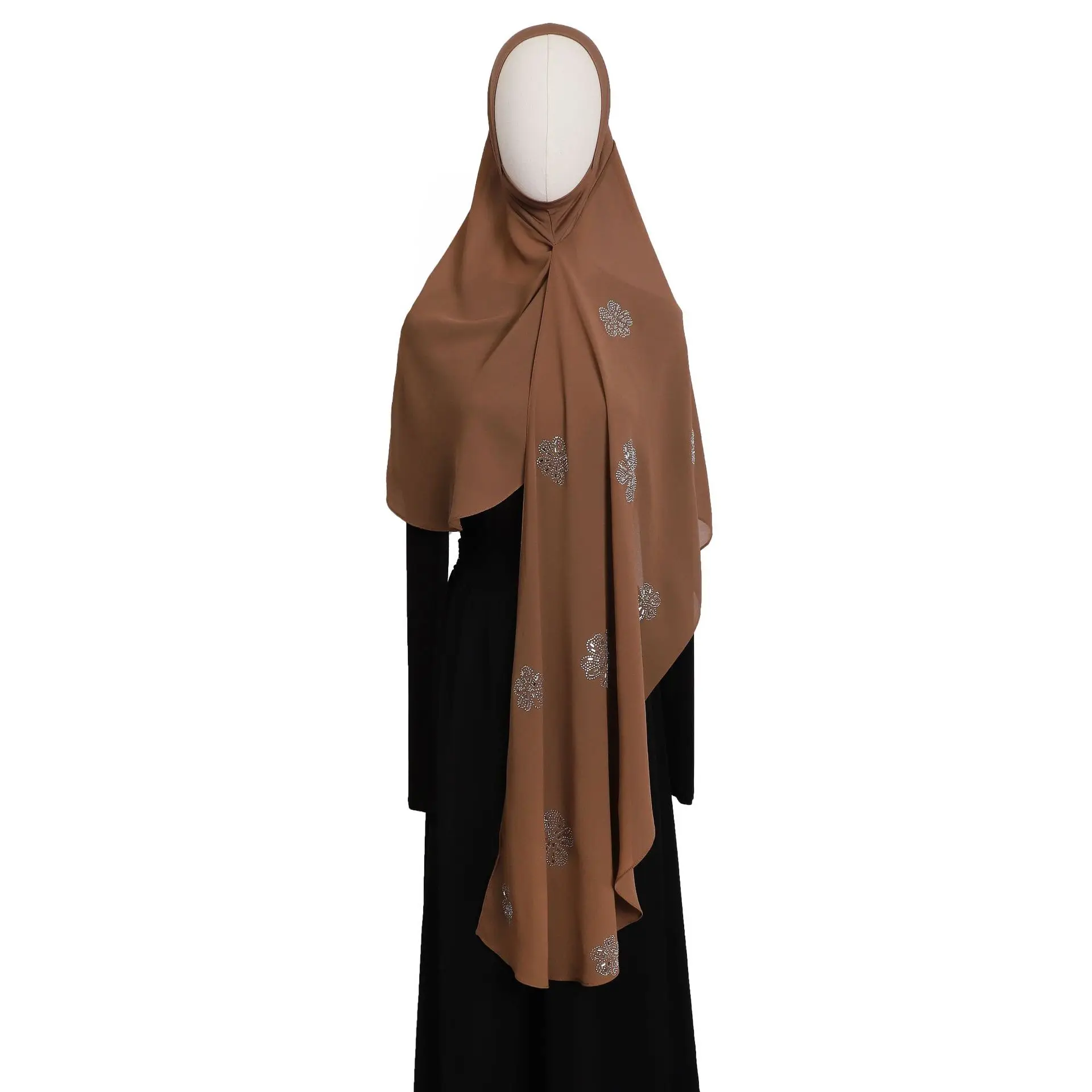 Ramadan Chiffon Hijab Frauen Blume Strass Schal Instant Muslimischen Gebet Khimar Amira Kopf Wrap Cap Elegante Islam Religiöse Neue