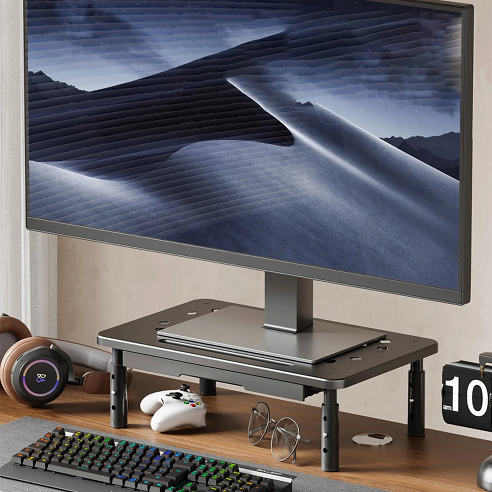 ขาตั้งจอคอมพิวเตอร์ 3 ระดับ ปรับความสูงได้ พร้อมช่องระบายอากาศ ใช้เป็นที่วางโน้ตบุ๊ก จัดระเบียบโต๊ะทำงาน สำหรับจอภาพ โน้ตบุ๊ก พีซี เครื่องพิมพ์