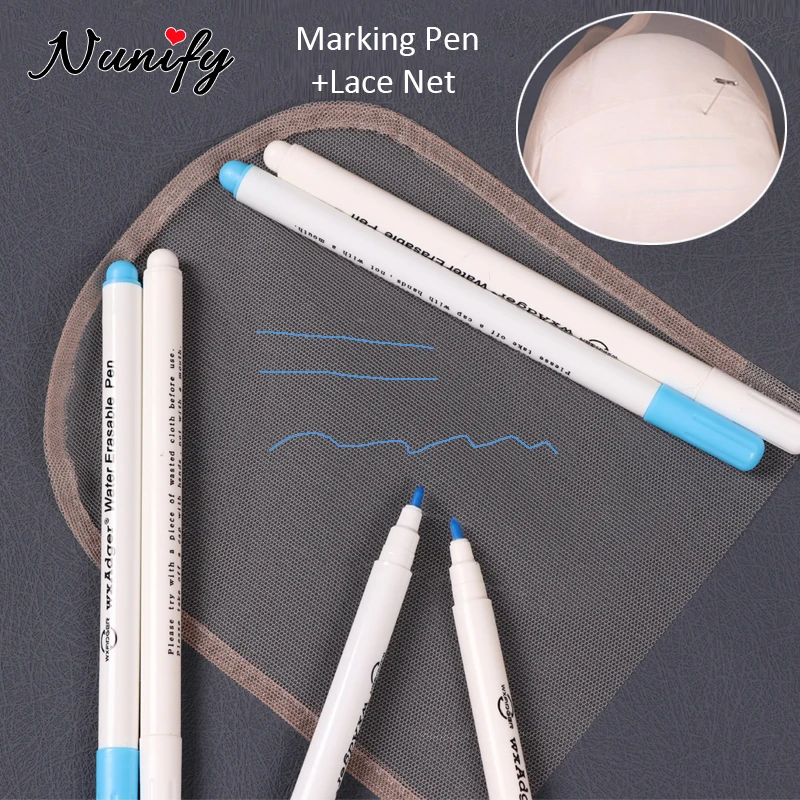 

5Pcs 4X4 5X5 Transparent Hd Lace Closure Frontal Net For Making Wigs 5Pcs Water Soluble Ink Marking Pens Air Water Erasable Pen