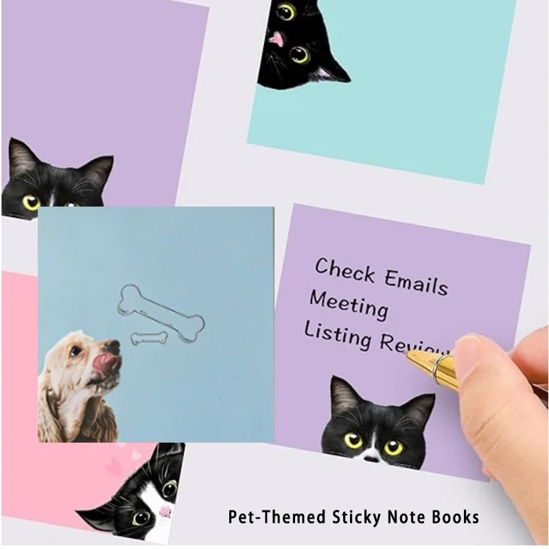 Pet-themed Sticky Note Books | Colorful Cat/Dog Sticky Notes | Strong Adhesion | Solid-Color Sticky Notes | Cute Sticky Notes