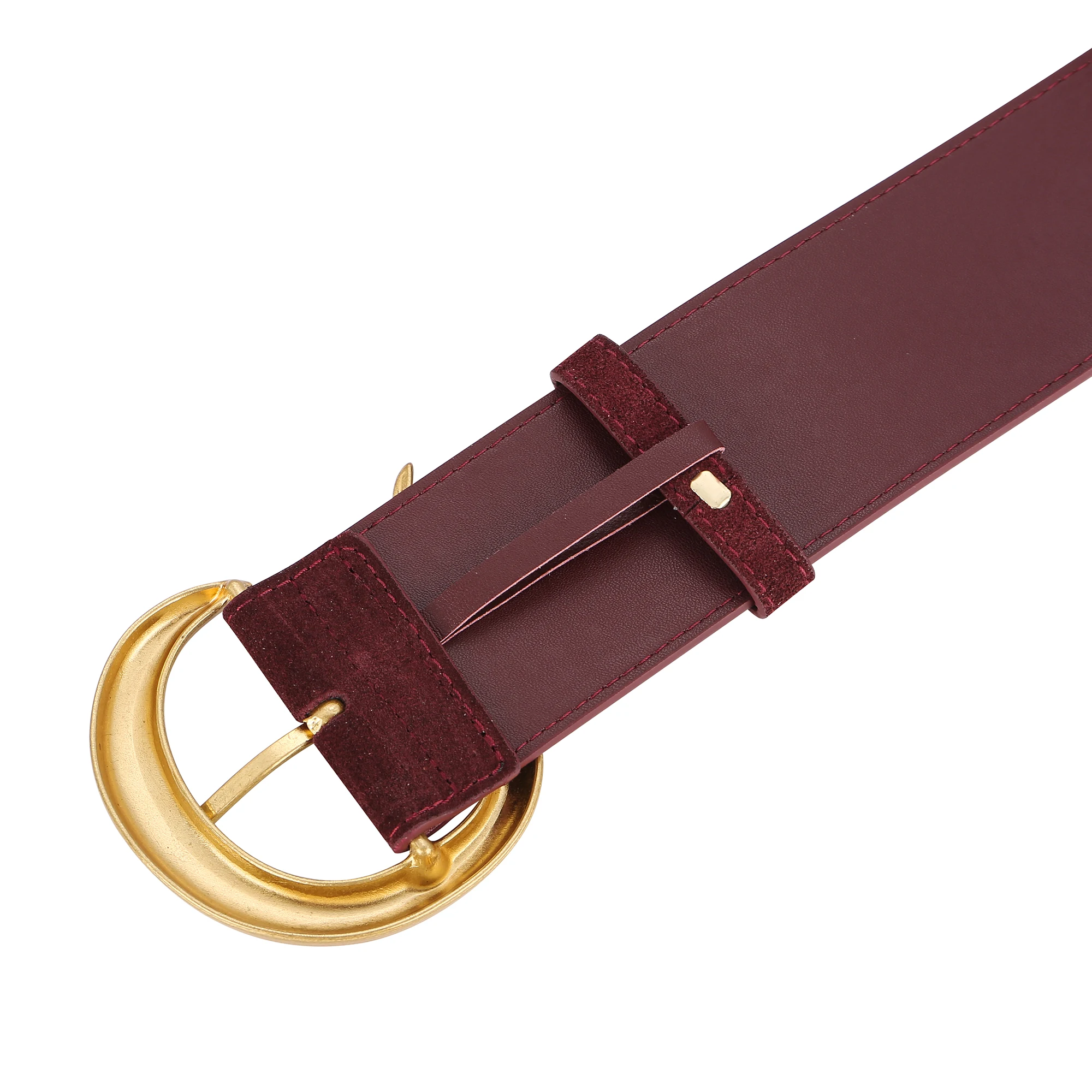 Mode Breite Echtes Leder Frauen Gürtel Design Wildleder Rindsleder Kleid Bündchen Einfache Breite Gürtel Vintage Gold Schnalle Gürtel – Detail 4