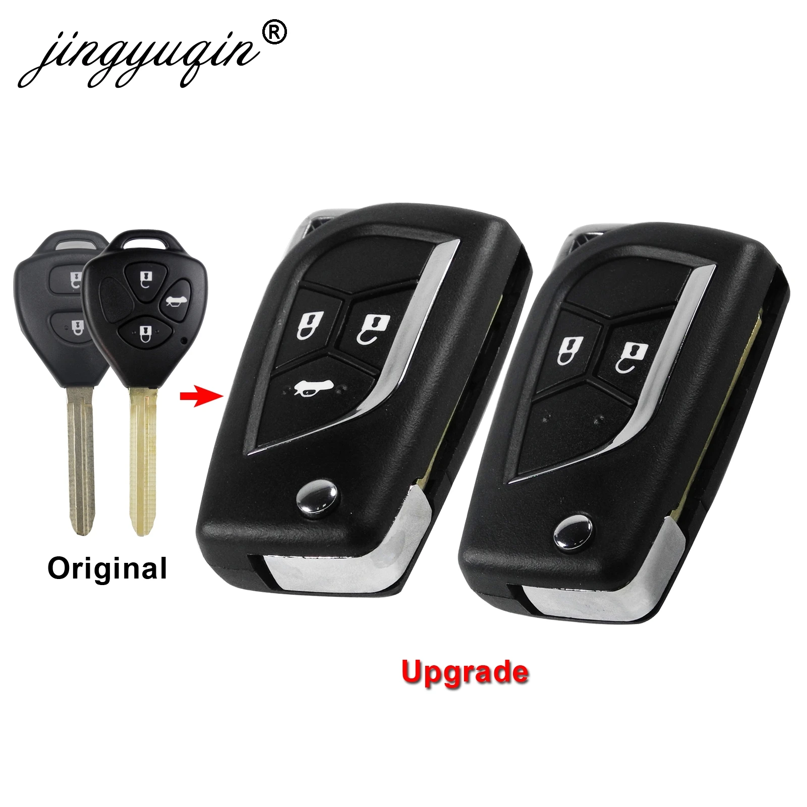 jingyuqin 2/3 Buttons Modified Flip Folding key Shell Case for Toyota Camry Corolla Prado Blank Fob Replacement