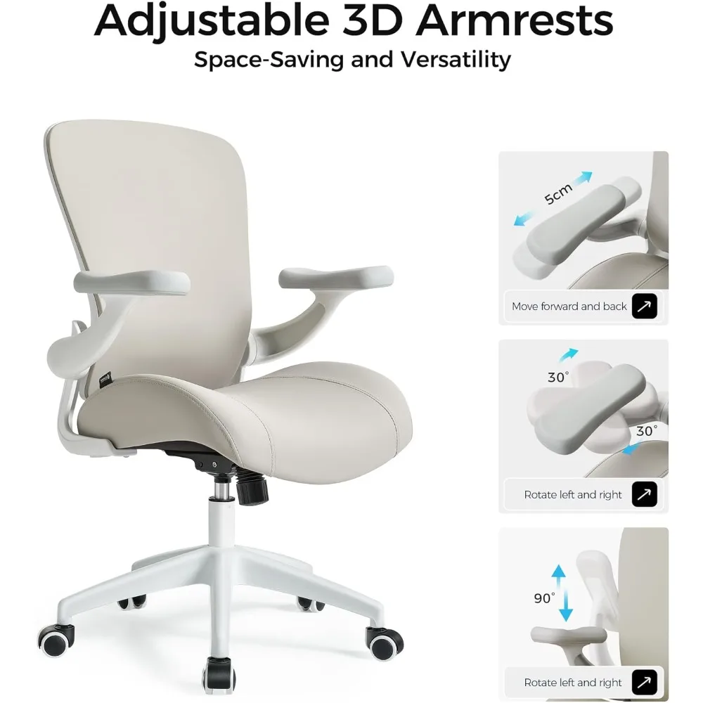 ERGONOMIC Vera Leather Office Chair, PU Leather Desk Chair with Wheels and 3D Adjustable Armrests, Executive Office Chair