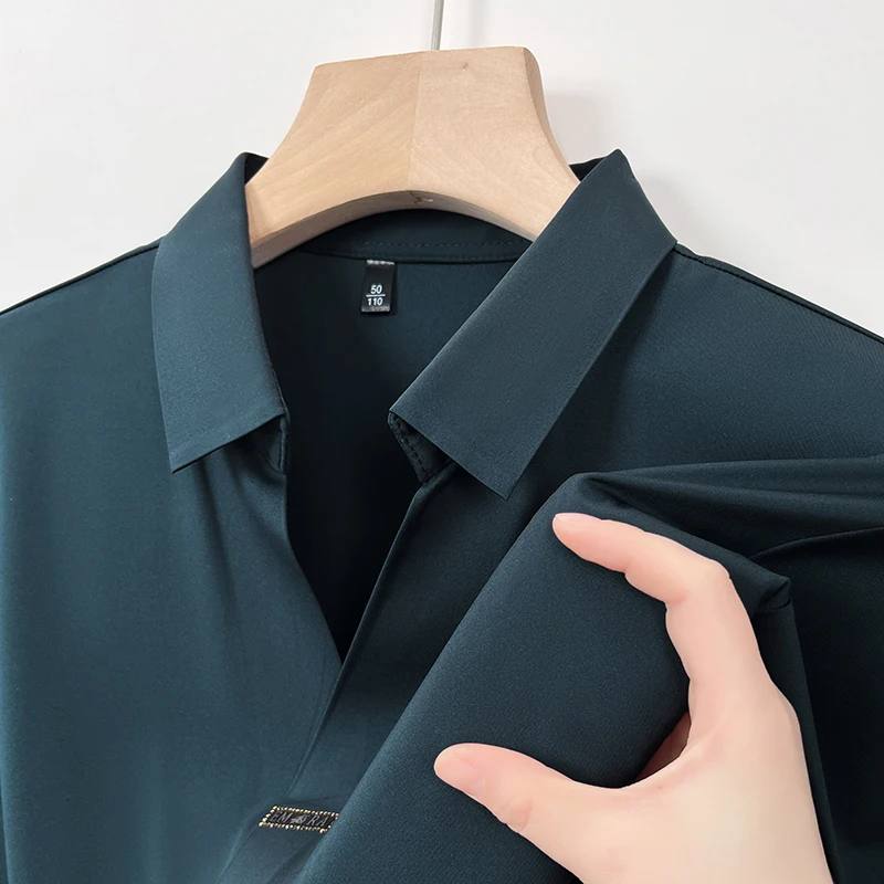 

New Ice Silk Fashion Men's Lightweight Polo Shirt Lapel Collar Loose Fit Monochromatic Casual Original Design Summer 2024