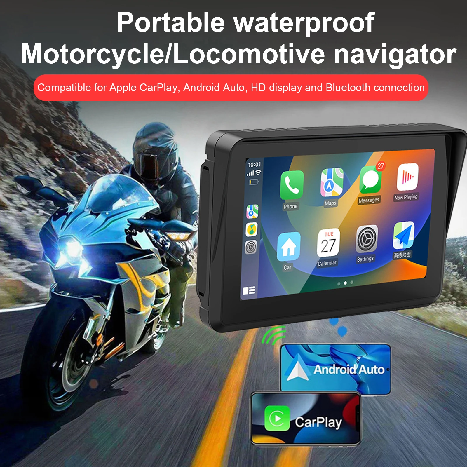 

5 Inch HD Motorcycle Special GPS Navigation HD Navigator Multimedia Display GPS Navigation IPX7 Waterproof Wireless Projection