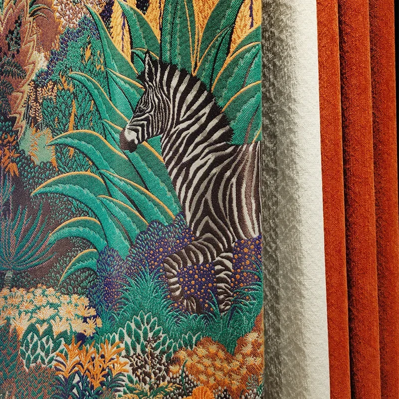 Curtains for Bedroom Living Dining Room Classical Noble Chenille European Luxury Stitching Red Plant Zebra Blackout Exquisite