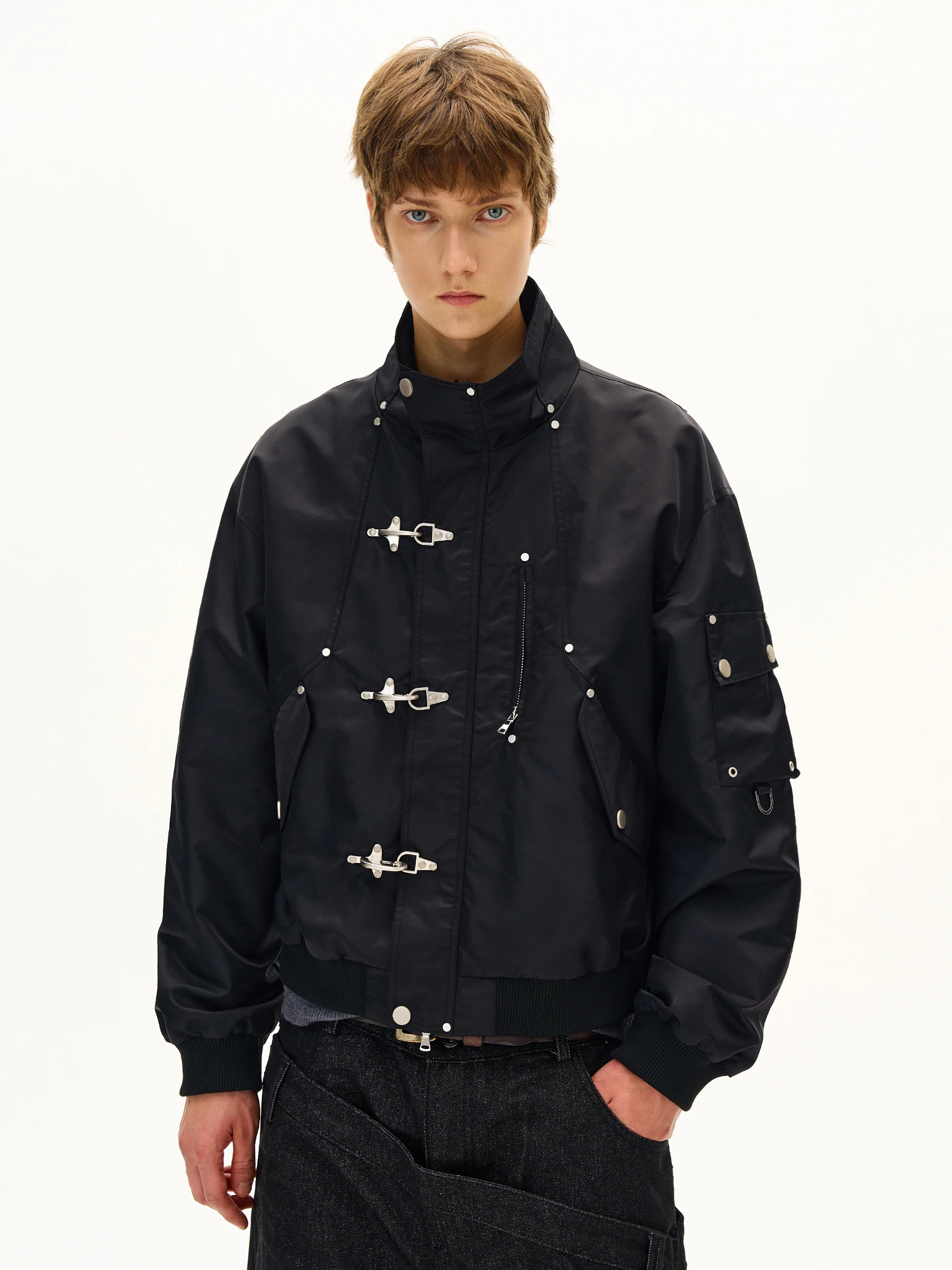 

MADWITCH Original Aviation Bule Rivet Design Jaet Casual Loose Men's Women's Top Faion Brand Stand Fit Nylon Fiber