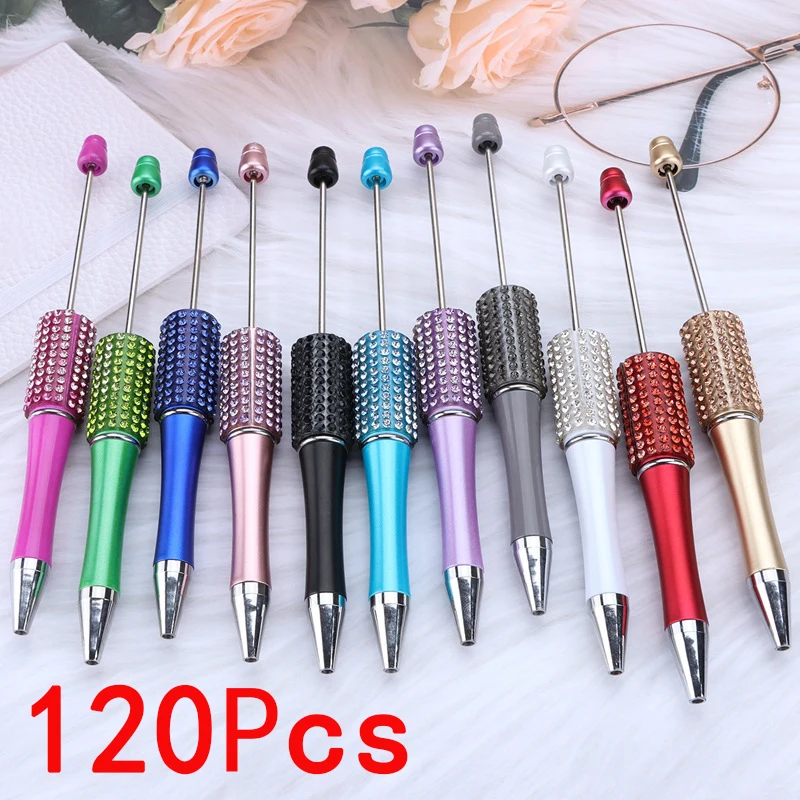 

120Pcs Diamond Beaded Pen Wholesale DIY Creative Plastic Cute Puzzle Beadable Pens Ballpoint Pen Luxury Pen for Student Gift