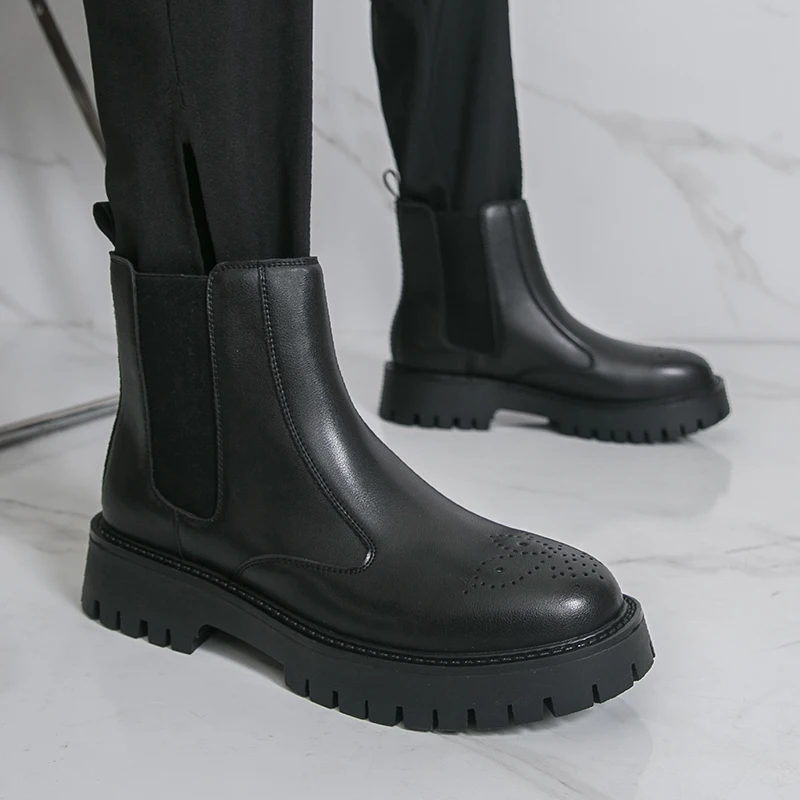 جودة المطاط وحيد الأحذية الجلدية عارضة الأزياء النمط البريطاني رجال الأعمال الأحذية العلامة التجارية في الهواء الطلق سميكة سوليد الراحة المشي التمهيد