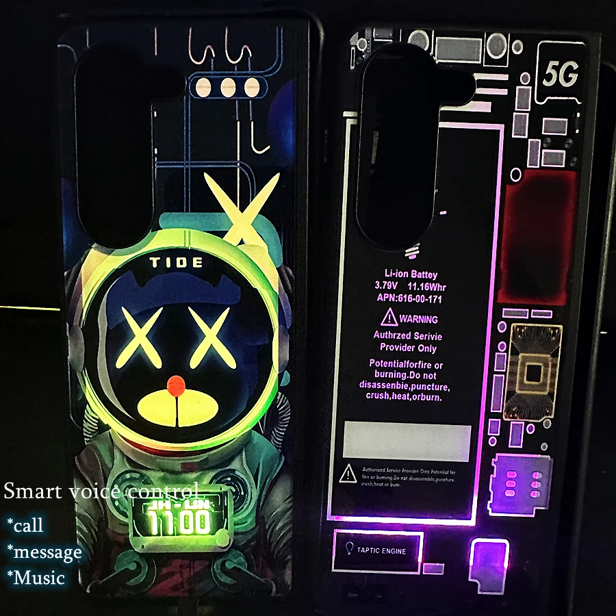 Luminous Cartoon Bear Led Flash Light Up Phone Case For Samsung Galaxy Z Fold 5 Voice Control Glass Cover for Samsung Z Fold 5