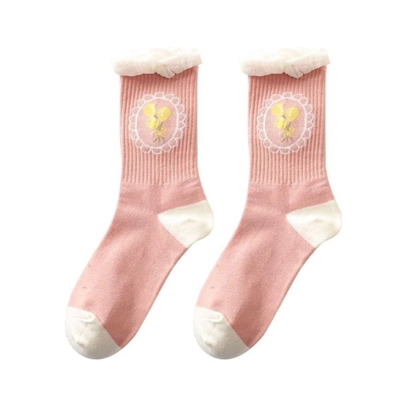 

Fashion Women Socks Pink Series Middle Tube Breathable Female Sport Long Socks 15UB