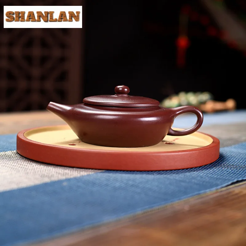 

150ml High-end Yixing Purple Clay Teapots Handmade Flat Chen Pot Raw Ore Purple Zhu Mud Kettle With Strainer Zisha Tea Set Gift