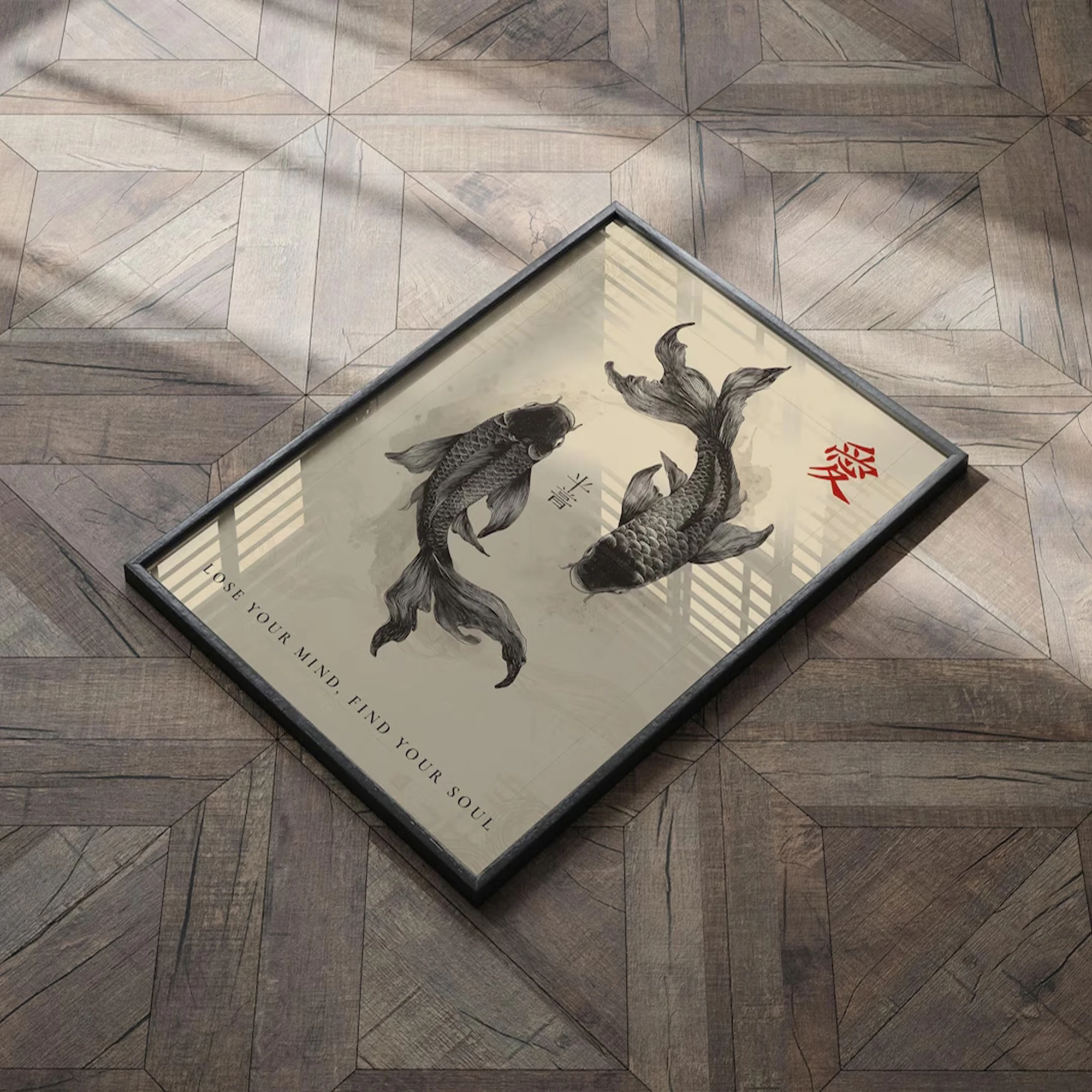 Retro Japanese Aesthetic  Black Koi Fish Wall Art Print Canvas Painting Poster Picture For Living Room,Bedroom Home Decor