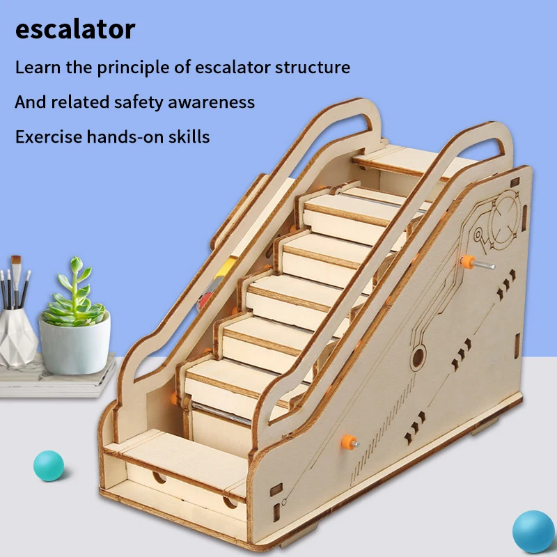 

Школьное физическое оборудование DIY Kit; 3D деревянный эскалатор Научный эксперимент для практического обучения
