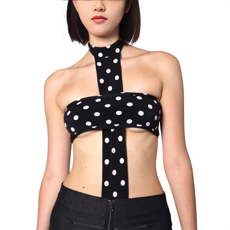 Y2K Gothic Polka Dot Halter Romper Shorts Slim Fit Sexy Edgy Streetwear Punk Vintage Retro Party Outfit For Women Teen Halloween