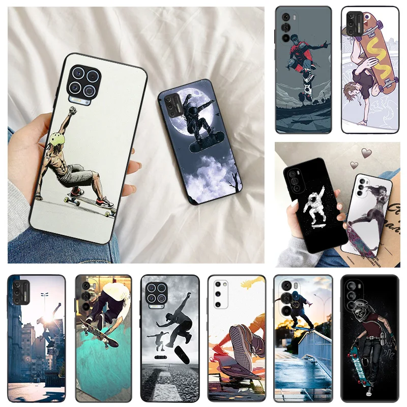 Ultra Thin Black Phone Case for Motorola G9 Edge 20 30 Neo 40 G50 G51 G60 G71 G22 G32 G52 G72 G53 G73 Skateboards Cartoon Cover