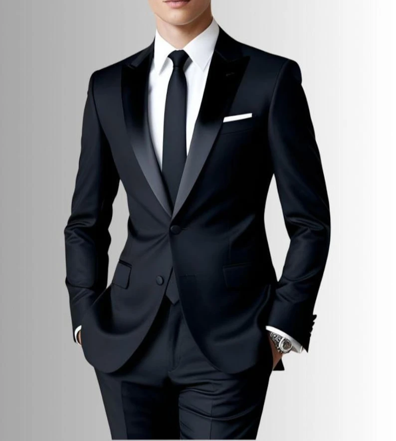 

Мужской черный смокинг, черный свадебный костюм с лацканами, куртка для выпускного вечера и ужина, костюм из двух предметов, официальная одежда на заказ