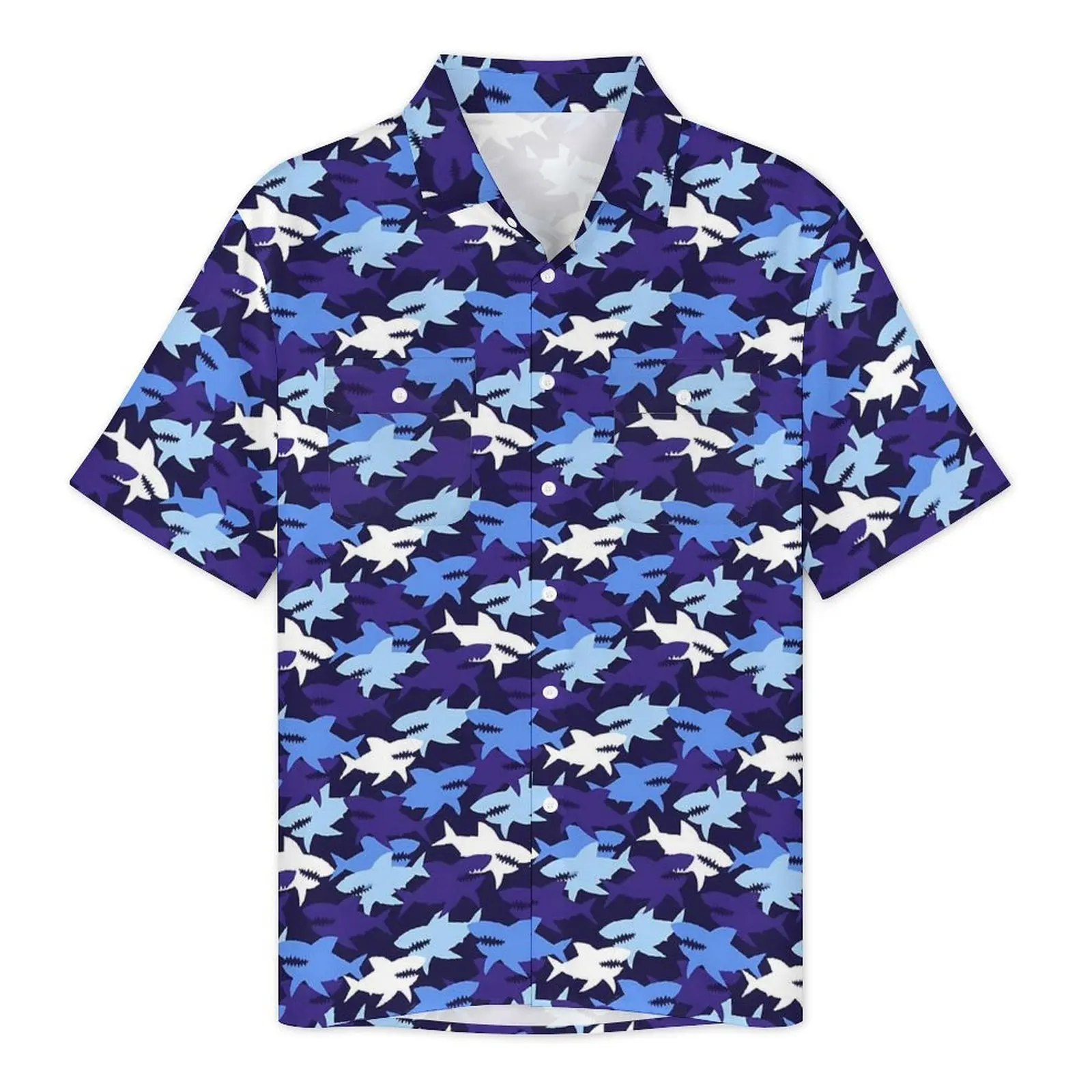 Hawaiian Shirt Vacation Blue Shark Blouses Camouflage Print Elegant Casual Shirts Men Short Sleeve Streetwear Oversized Top