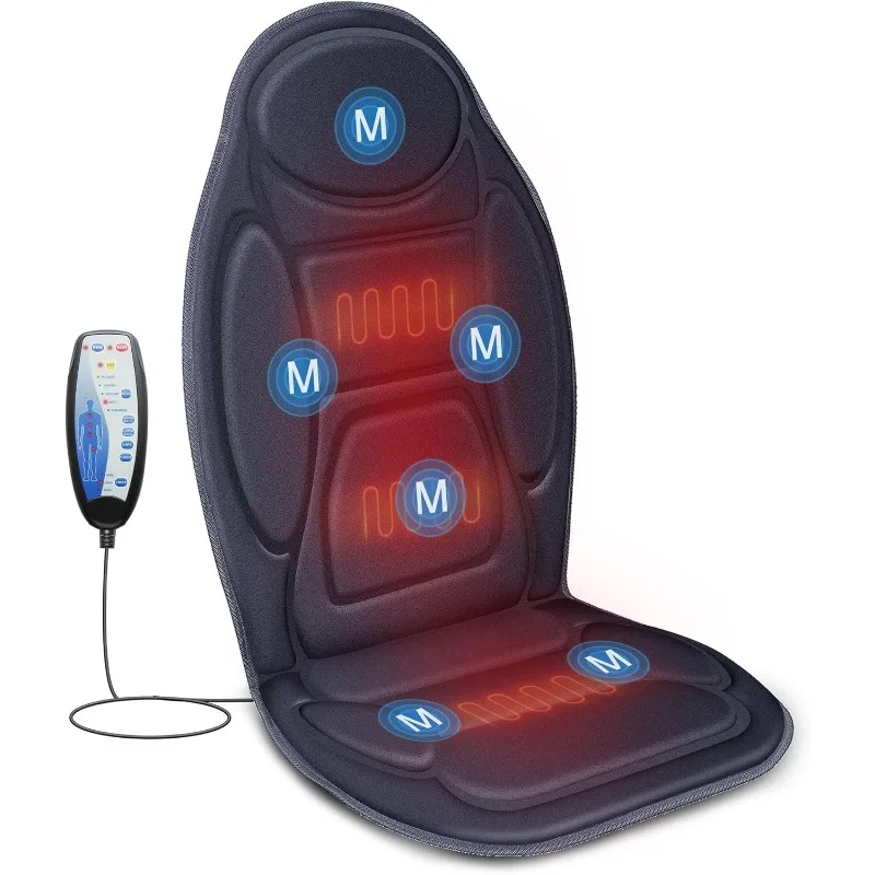 Vibration Back Massager with Heat, Massage Seat Cushion with 6 Vibrating Motors and 2 Heat Levels, Massage Chair Pad for Home