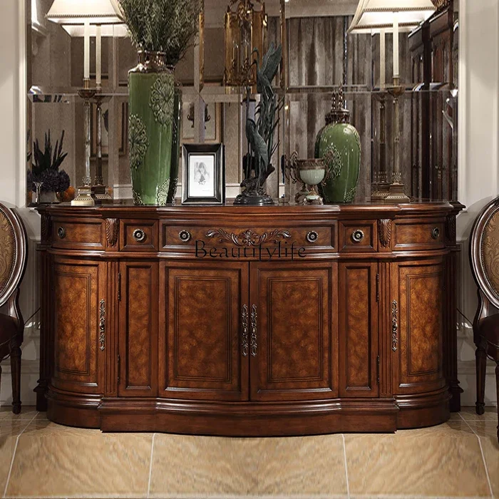 

ls 04American retro old dining side cabinet, solid wood European carved tea cabinet