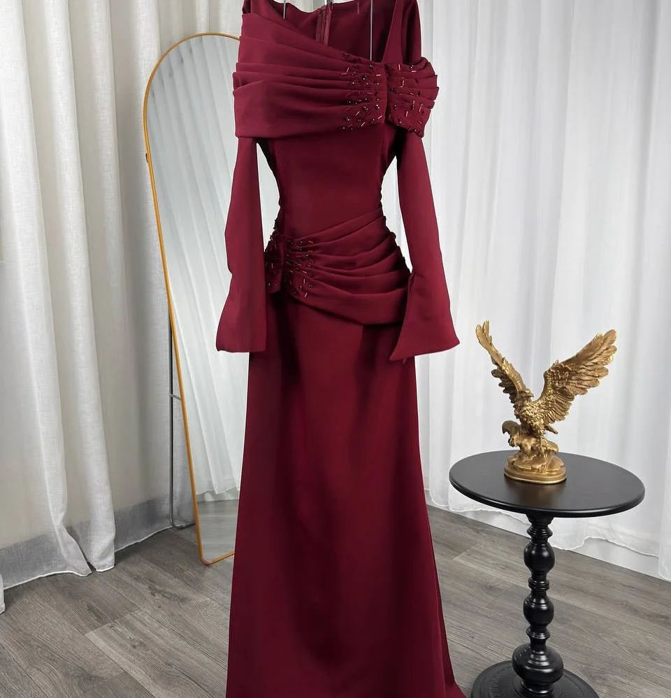 AsaNagi Vestidos de noche elegantes Gasa Vestidos de fiesta con cuello barco Claret Ocasión especial simplemente abendskleider damen luxus 2025