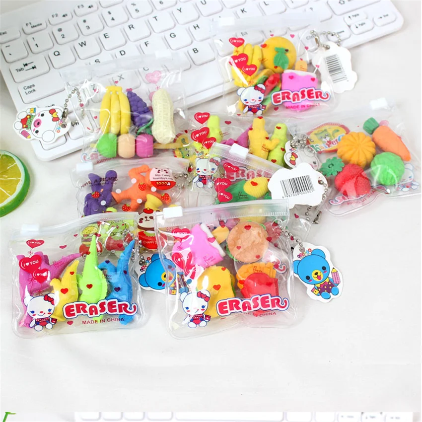 4pcs/pack Food Snack Rubber Bag Six Selections For Kids Gilrls Gift Novelty Items Stationery School Supplies