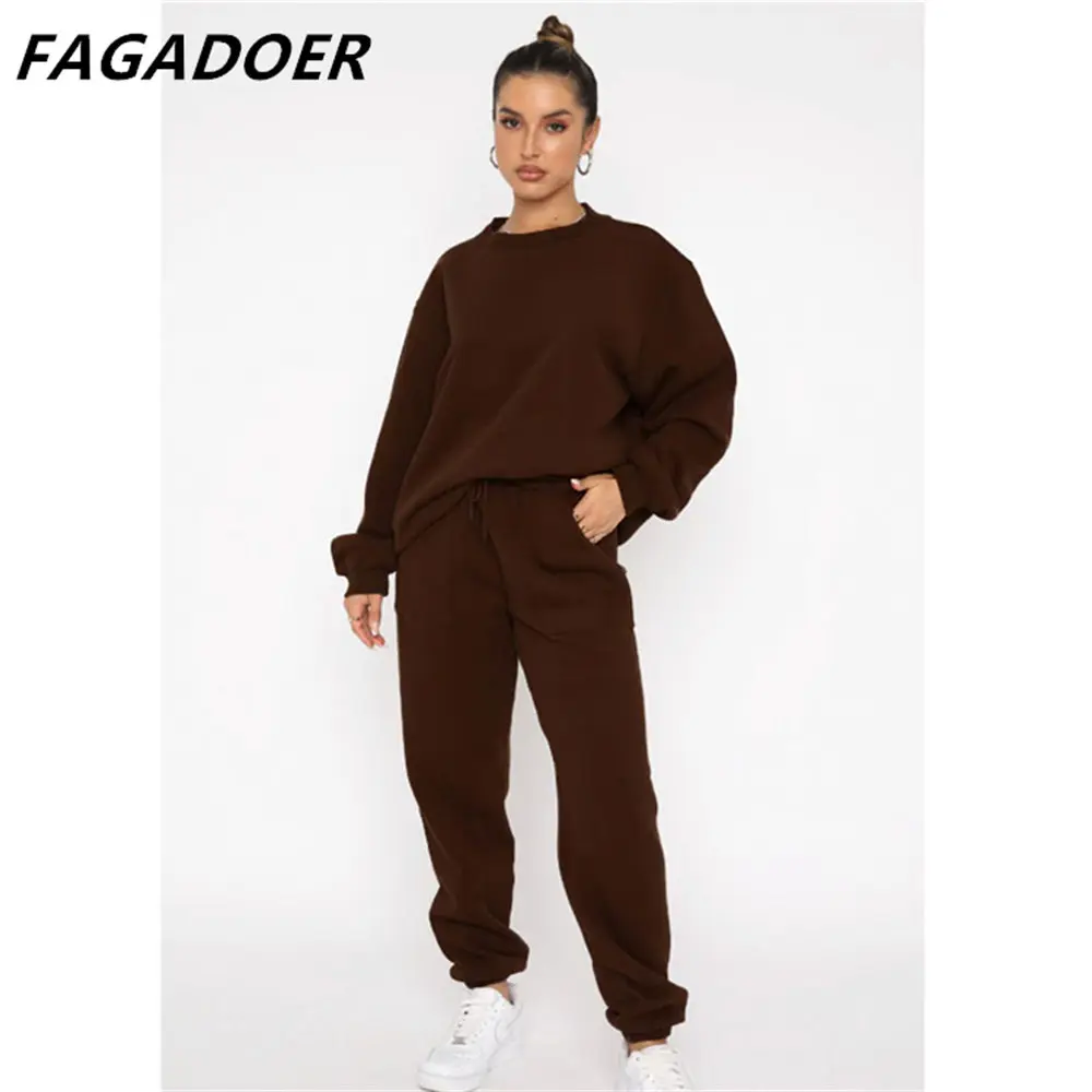 

FAGADOER Fall Winter Tracksuits Women Solid Color Long Sleeve Pullover And Jogger Pants Two Piece Sets Casual Sport 2pcs Outfits