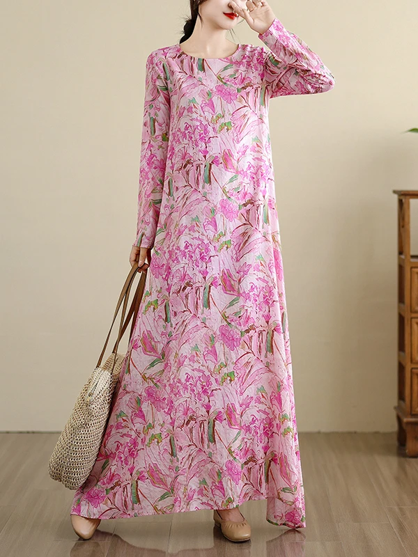 

Корейская круглая длинная женская юбка больших размеров из хлопка и льна с принтом, повседневная ветровая юбка трапециевидной формы средней длины Dr