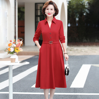 Spring red Shirt Dress Women Plus Size Elegant Slim Long Sleeve Party Dress Office Lady Fashion Vintage A-Line Dresses