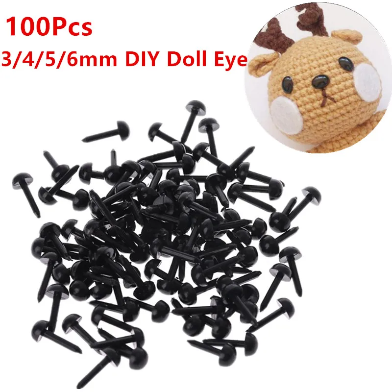 100Pcs 3mm/4mm/5mm/6mm DIY Doll Puppet Plastic Black Pin Safety Eyes For Handmade Teddy Bear Doll Craft Children Kids Toy