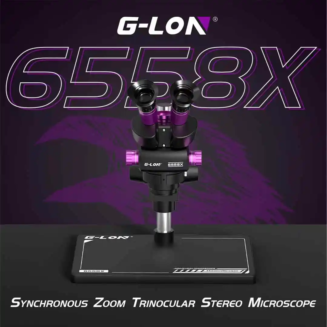 G-LON 6558X Synchronous Zoom Trinocular Stereo Microscope 6.5X-58X Zoom Electron Microscope For Mobile Phones PCB Repair Tools