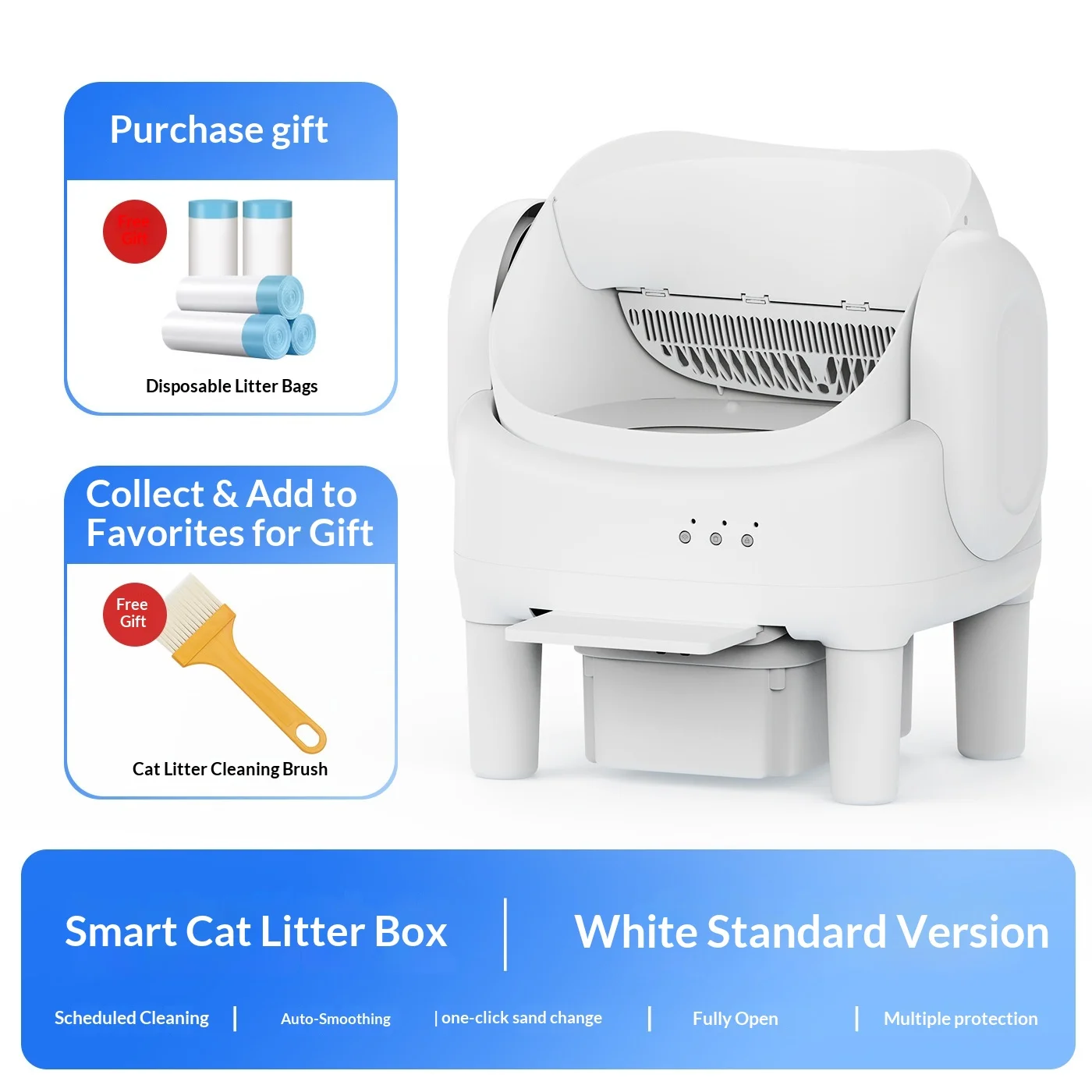 Smart Automatic Self-Cleaning Stainless Steel Cat Litter Box APP Remote Control Large 74L Capacity Safety Protection Open Top