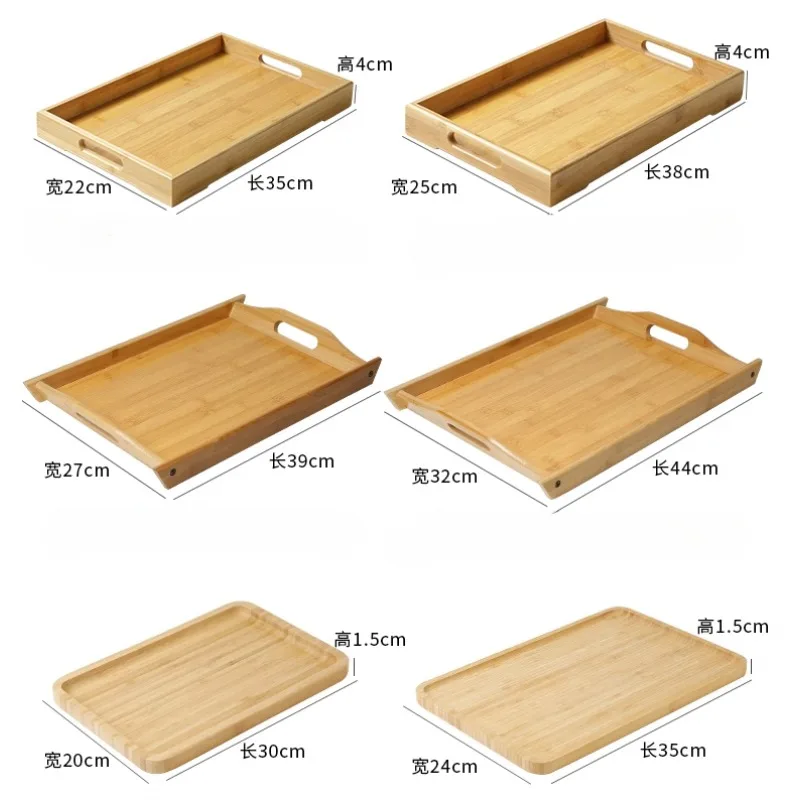 Japanese Bamboo Wooden Tray Rectangular Service Tray Bread Dinner Plate Kitchen Tableware Storage with Handle Wooden Tea Tray