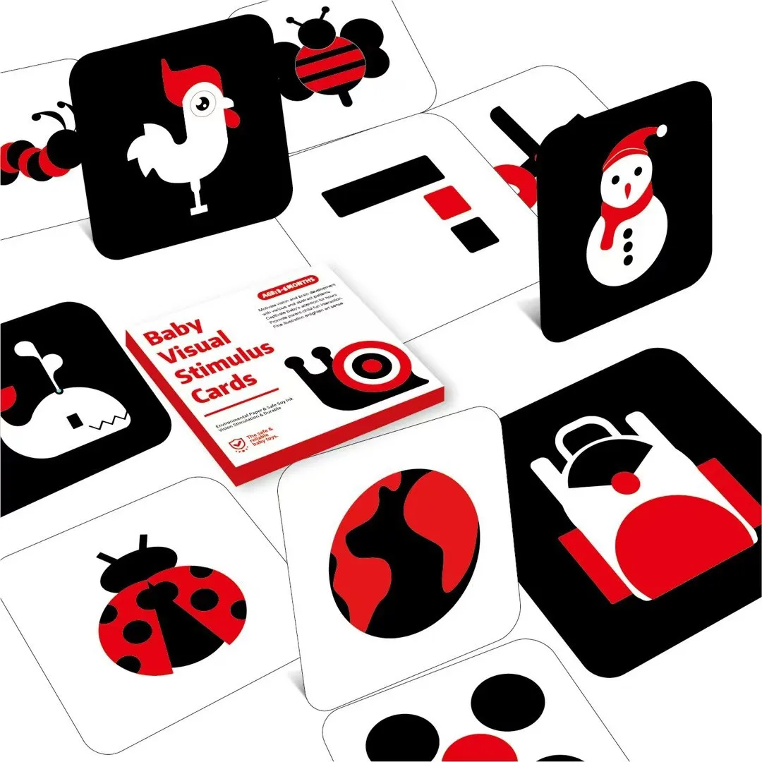 ألعاب بطاقة التحفيز البصري للأطفال، بطاقة تتبع مرئية، بطاقات فلاش باللون الأسود والأبيض، ألعاب تعليمية لحديثي الولادة في مرحلة الطفولة المبكرة