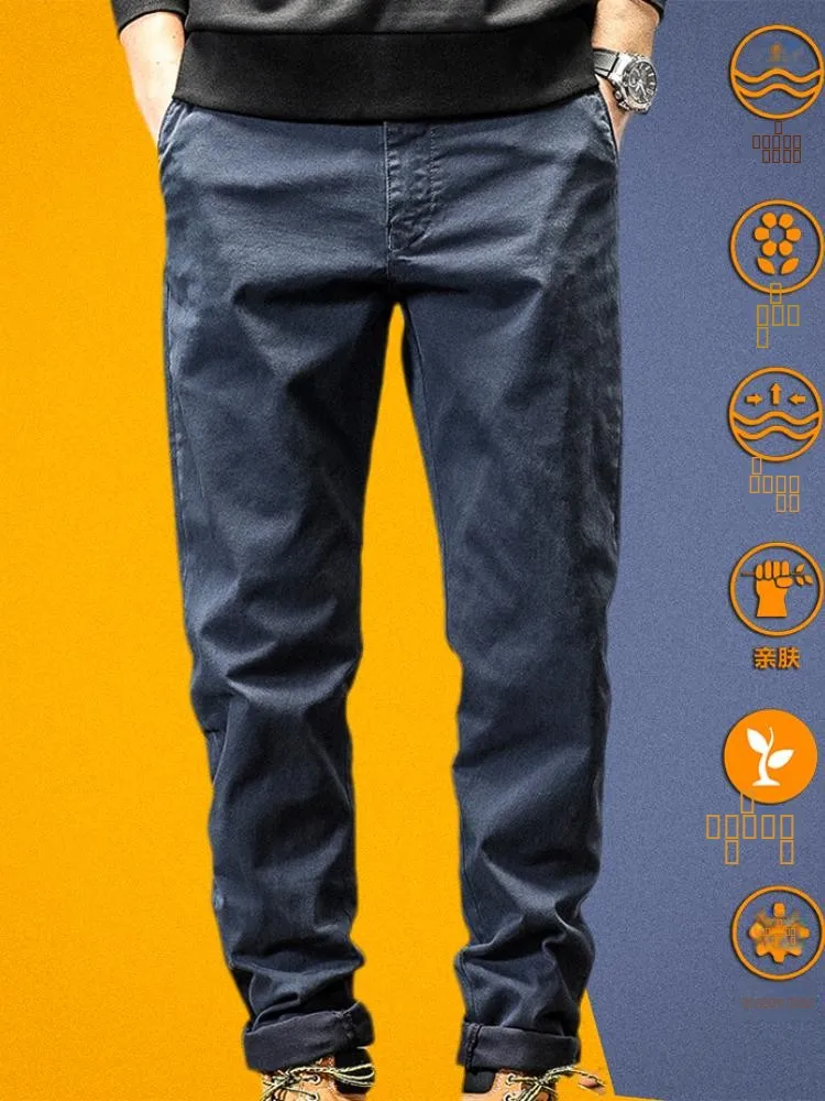 

Высококачественные удобные эластичные мужские повседневные рабочие брюки из премиального чесаного хлопка, свободного прямого кроя, модные длинные брюки