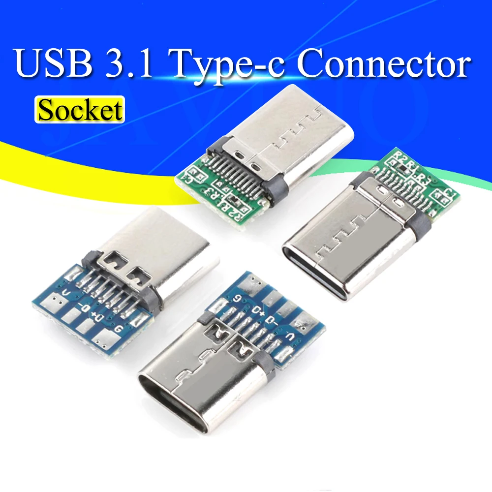 10 szt. złącze USB 3.1 typu C 24-pinowe gniazdo męskie / żeńskie Adapter do lutowania drutu i kabla 24-pinowe wsparcie płytki PCB