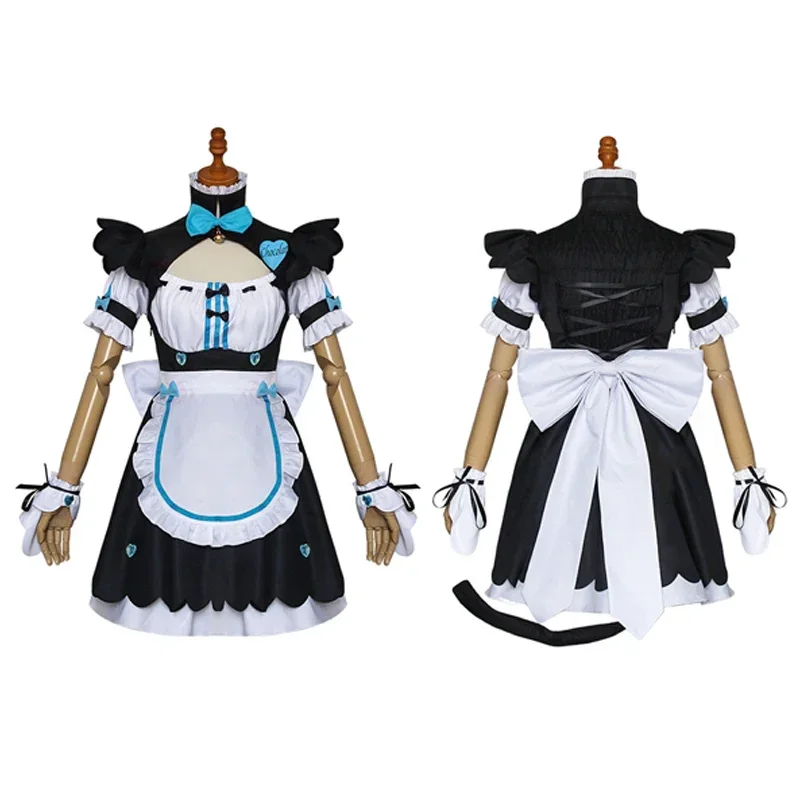 NEKOPARA Chocolate & Vanilla Anime Full Cosplay Costume Cafe Maid Uniform Lolita Dress with Long Wig for Halloween And Carnival