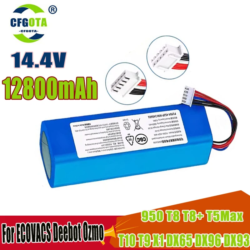 Сменный аккумулятор 14,4 В, 12800 мАч для робота-пылесоса Ecovacs Deebot, совместимый с X1 Ozmo, T5-T9 950, DX9G-DX96, DLX11-54.