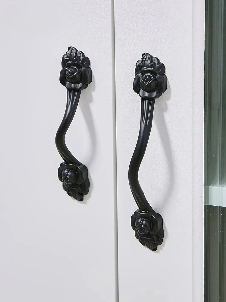 yesBlack Modern Simple Double Hole Handle French European Retro Light Luxury Handle for Cabinet Door Wardrobe Kitchen Drawer