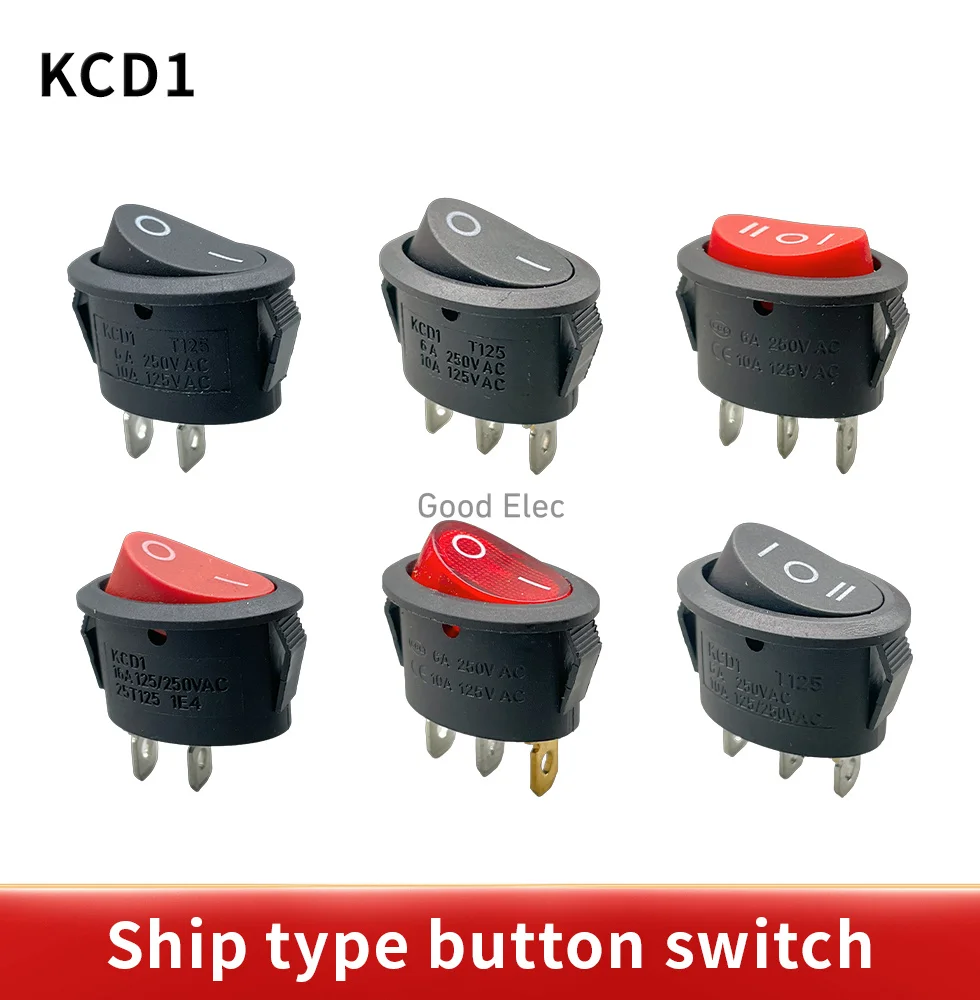 1 LED 6A 250V 10A 125V red black 3-digit 2-pin 2-pin 2-pin mini elliptical rocker switch