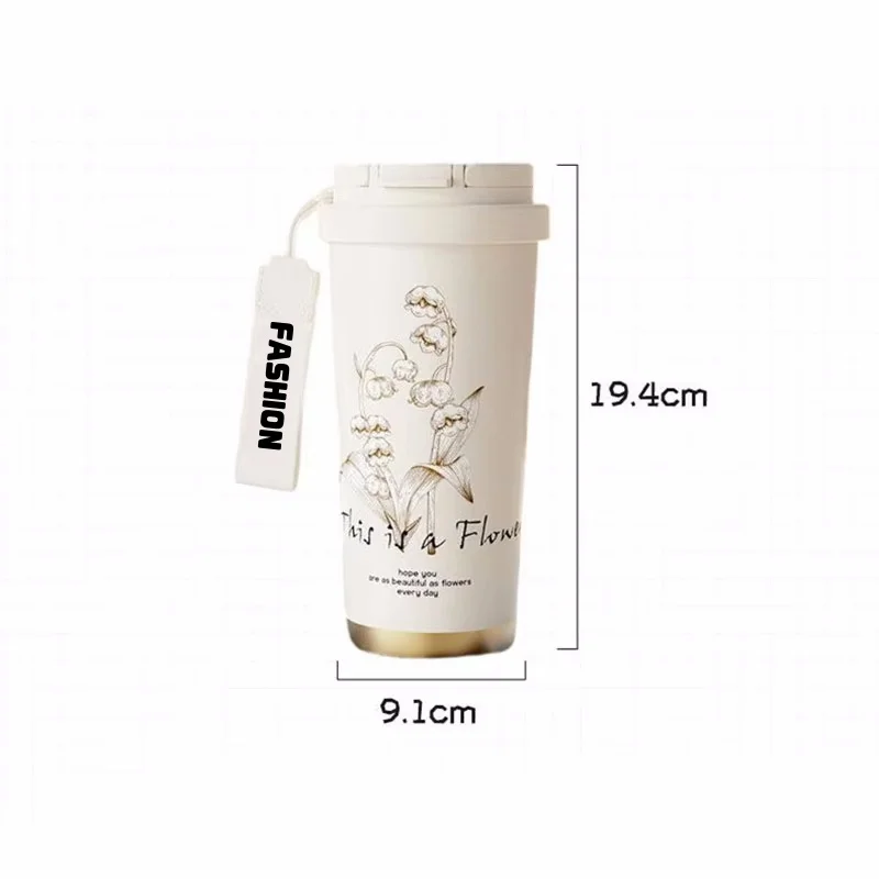 Woman Flower Coffee Mug 500ml 316 Stainless Steel Vacuum Flask Straw and Directly Drinking Insulated Tumbler  Thermal Cup