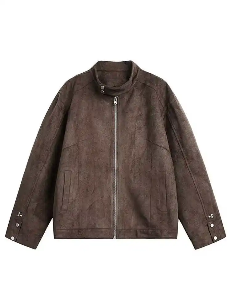 

Retro American Malden Harrington Suede Jaet ort Street Sle Stand Collar Autumn Winter Men's Brown Coat Youth Casual Win...