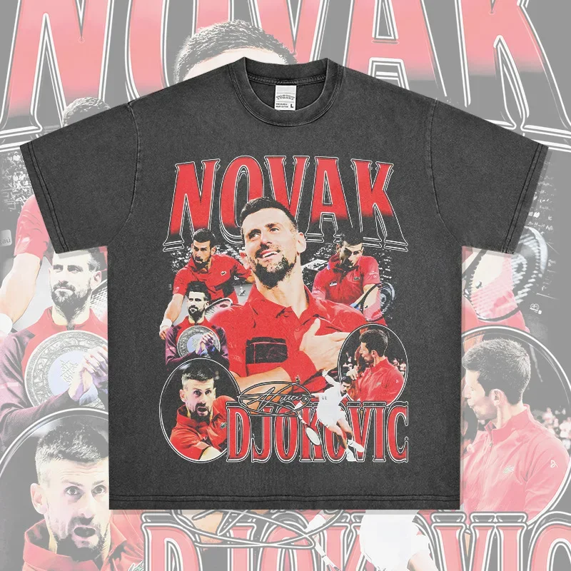 Novak Djokovic Printed Short Sleeve Crew Neck Hoodie T-Shirt Casual Breathable Men's Top for All Seasons Made in China