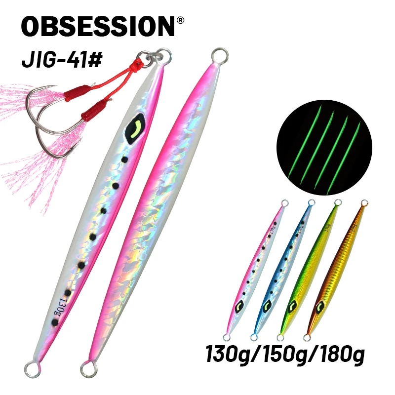 OBSESSION J41 130g 150g 180g Fast Sinking Jigging Lures Luminous Saltwater Offshore Fishing Lure Vertical Metal Jigs Needle Bait