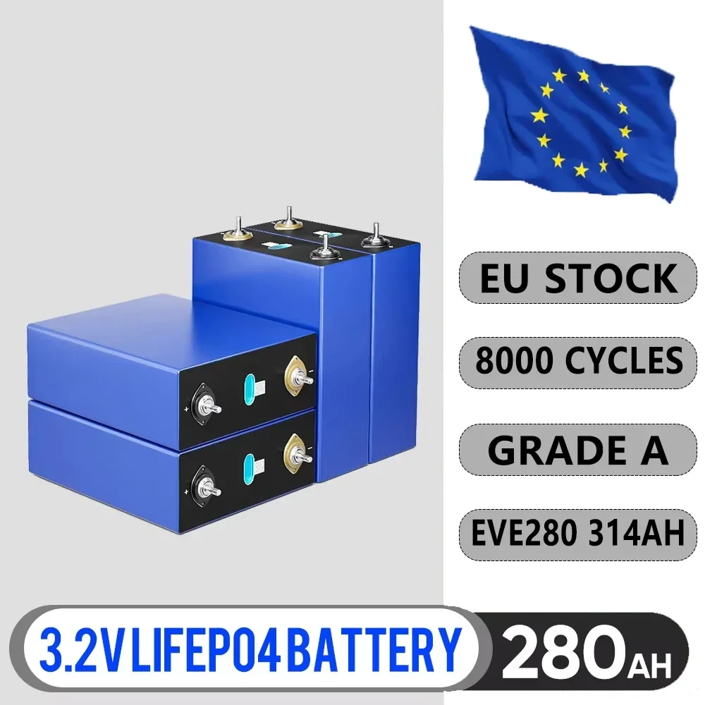 280Ah 8000 cycle Lifepo4 Battery Grade A 3.2V Lithium iron phosphate Rechargeable Cell For DIY 12V 48V RV Solar Camping TAX FREE