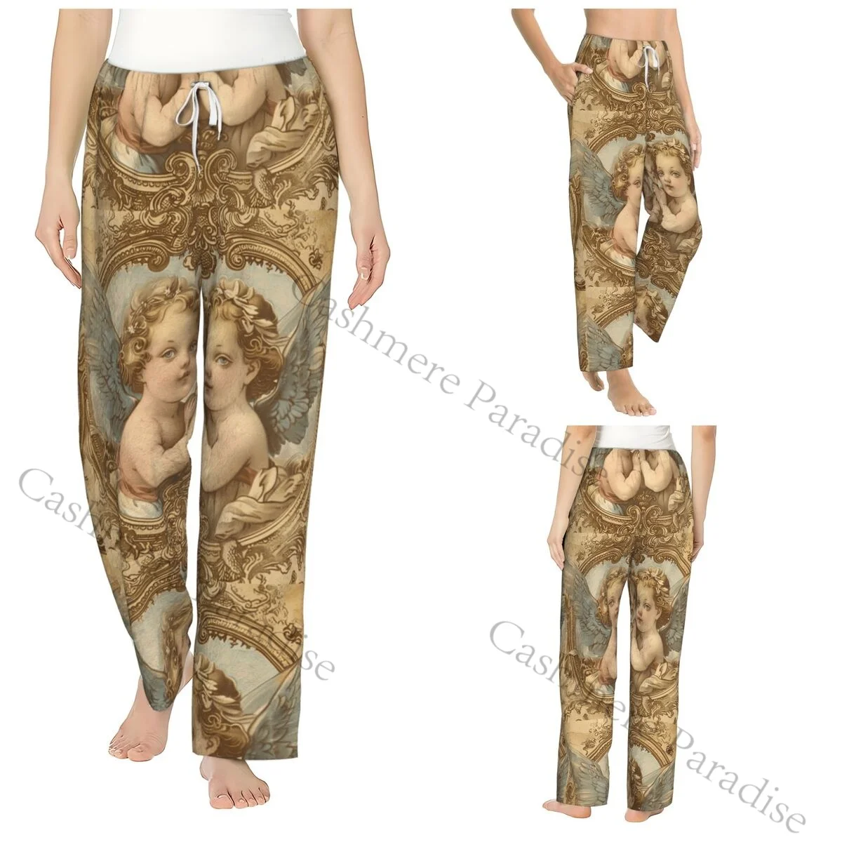 

Vintage Baroque Angel Warm Women Pajama Pants Flannel Sleep Bottoms Soft Fleece Loungewear