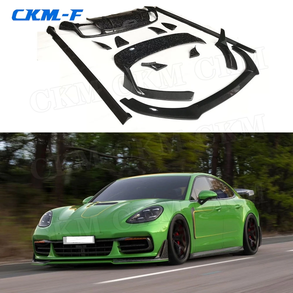 For Porsche Panamera 971 2017-2019 Dry Carbon Fiber Body kit Front Lip Splitters Side Skirts Rear Bumper Diffuser Rear Spoiler